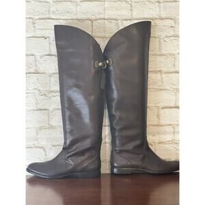 Coach Riding Boots Brown Leather Knee High Shaft Strap 7.5‎